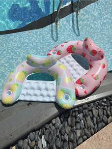 1个U型充气躺椅，水果主题，草莓和菠萝元素，带杯架，PVC材质，适合水上活动、泳池、海滩、主题派对，充气水上漂浮物，泳池充气漂浮床，充气泵需另行购买。 - 水果U型躺椅 - 查看 5