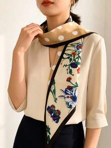 1pc Women's French Long Scarf With Carriage Print, Fashion Small Square Scarf, Neck Wrap For Spring, Summer And Autumn, Matching Shirts, Narrow Scarf, Ribbon Decoration - Multicolor - View 10