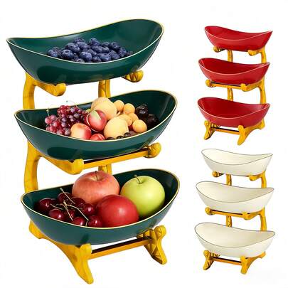 Giỏ đựng rau củ quả 3 tầng viền vàng - Giỏ đựng đồ nhà bếp đa năng, khay đựng thực phẩm trong tủ lạnh, dụng cụ sắp xếp hoàn hảo cho trái cây, đồ ăn nhẹ, món tráng miệng, bánh ngọt, thích hợp cho gia đình, tiệc tùng, nhà hàng, dã ngoại, đám cưới.