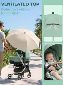 Universal Baby Stroller Sunshade Umbrella With Clip And Handle, 360° Adjustable UV Protection Infant Carriage Canopy, Waterproof Parasol For Stroller, Bicycle, Wheelchair, Beach Chair - Multicolor - View 2