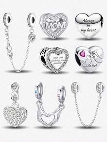 1 pieza Colgante con forma de corazón brillante y con cuentas, adecuado para hacer pulseras, brazaletes y joyería DIY, y para uso diario, apropiado para niñas - Plateado - Ver 1