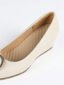 Women's Fashion Wedge Heel Soft Comfortable Pointed Toe High Heels - Beige - View 8