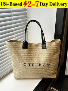 New Fashion Large Capacity Letter Decor Woven Straw Tote Bag, Minimalist Elegant Women Shoulder Handbag, Multi-Functional Commuter Casual Vacation Woven Straw Handbag, New Beach Vacation Shoulder Underarm Straw Large Bag, Eye-Catching Beach Bag Summer, Summer Straw Beach Bag For Women, Suitable For Commuting, Shopping, Beach Vacation And Beach. , Office, Holiday[US Local Warehouse]The Best Gift Choice, Birthday Gift,Holiday Bag - Nhiều màu - Xem 13