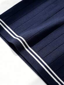 GRDR Men's Summer Ribbed Crew Neck Knit Short Sleeve Sweater - Navy Blue - View 5