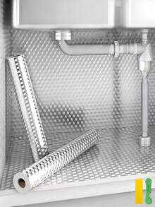 银色方格自粘墙纸，耐热防油铝箔接触纸，防水不锈钢材质，适用于厨房台面、防溅板、电器架衬垫 - 方格鋁箔 - 查看 1