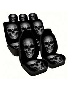 Skull Print Breathable Car Seat Cover, Suitable For SUV & Sedan, 4-Season Use, Dust & Dirt Resistant - Multicolor - View 8