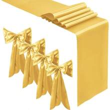4 Pcs Luxury Gold Satin Table Runners 12x 108 Inch, Silky Wedding Table Runners, Elegant Table Decor, Bright Smooth Table Runners Birthday Party, Banquet, Graduations - 4 件套 + 奢華金 - 查看 2