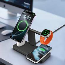 4-In-1 Fast Magnetic Wireless Charging Stand, Foldable Travel Charging Base, Compatible With IPhone 17 Air 16 15 14 13 12 Series Plus/Pro/Pro Max/Mini, Multi-Device Magnetic Charging, Compatible With Apple Watch Ultra/SE, 11 10 9 8 7 6 5 4 3 2, Compatible With AirPods Pro2 Pro 4 3 2, Compatible With IWatch - Black - View 2