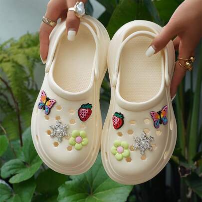 Zuecos pantuflas de color liso para mujer, suela gruesa y cómoda de material EVA, pantuflas de jardín de punta redonda suave, zapatillas de playa para exteriores para hombre y mujer