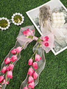 1pc Multi-Layer Lily Flower Tail Bow Mesh Hair Clip, Dreamy Fairy Style Hair Accessory - Multicolor - View 5