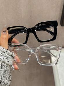 1/2 pares de gafas de plástico negras cuadradas, casuales y versátiles, elegantes para ir al trabajo, sin receta, con montura gruesa para ordenador, unisex - Multicolor - Ver 2