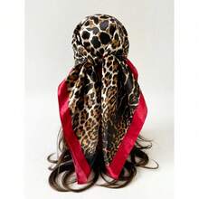 Boho 1 Pc 90cm Women Bandana Leopard Printed Square Scarf, Casual Sunscreen Head Wrap & Neck Scarf, Suitable For Nighttime Breast Wrapping, Sleeping And Daily Wear, Can Be Worn As A Square Scarf, Bandana, Headwrap Or Bandana Top - Black - View 5