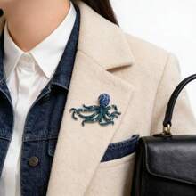 Europe And The United States Retro Personality Full Of Diamond Octopus Men's Brooch Creative Diamond Octopus Pin Office Party Accessories Gift - 綠色 - 查看 4