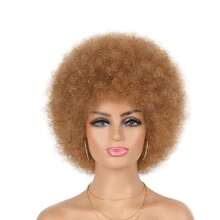 GLAMNOW Women's Black Afro Wig, 70s Disco Style Oversized Afro Wig, 1B Natural Black Curly African American Wig With Bangs, Fluffy Elastic Synthetic Heat Resistant Wig For Daily, Party, Cosplay, Halloween - Multicolor - View 18