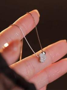 1 Zirconia Double Heart Necklace For Women, Light Luxury, Simple, Sweet, Niche, High-End, Collarbone Chain - Silver - View 1