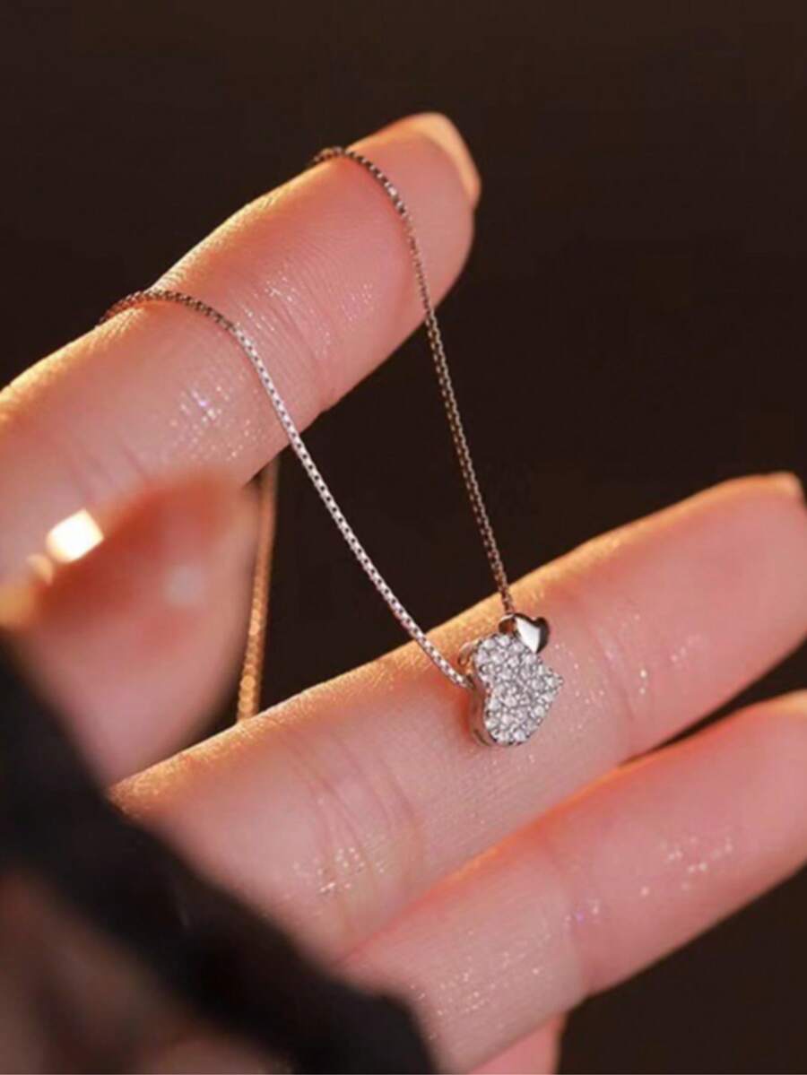 1 Zirconia Double Heart Necklace For Women, Light Luxury, Simple, Sweet, Niche, High-End, Collarbone Chain - Silver - View 1