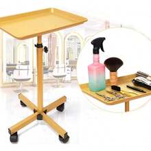 Bandeja de salón dorada con ruedas, bandeja de estilista de aleación de aluminio de altura ajustable para uso doméstico de SPA de belleza - Dorado - Ver 1