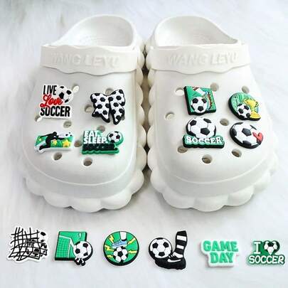 1 Set 2026 World Cup Football Shoes Hole Shoes Accessories DIY Parts, Including Cartoon Hole Shoes, Floral Shoes, Anime Pattern Garden Shoes, DIY Shoes Accessories, Shoe Charms, Cute Fresh Sweet Casual Shoes, Floral Print Shoes
