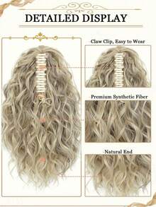 Curly Hair Ponytail Extension 14in Claw Drawstring Ponytail Fake Hair Pieces Bleach Blonde With Brown Highlights High Pony Tails Hair Extensions Synthetic Friendly Fiber For Women - Multicolor - View 4