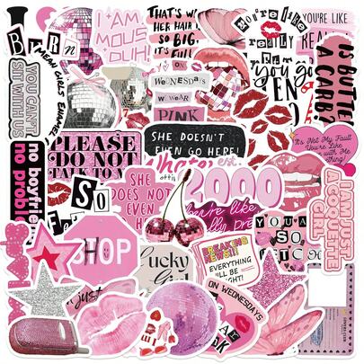 50pcs Cartoon Pink Y2K Cute Graffiti Stickers, Suitable For DIY Notebook, Guitar, Cup, Helmet And Other Creative Holiday Decorations