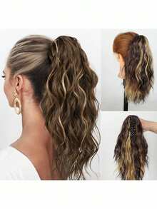 Curly Hair Ponytail Extension 14in Claw Drawstring Ponytail Fake Hair Pieces Bleach Blonde With Brown Highlights High Pony Tails Hair Extensions Synthetic Friendly Fiber For Women - Multicolor - View 10