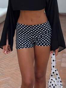 Women Polka Dot Micro Shorts Low Rise Elastic Waist Booty Cheeky Shorts Cute Y2k Lounge Bottoms Going Out Mini Shorts Streetwear - 黑色 - 查看 8