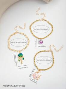 3pcs/Set Ocean Style Shell, Starfish, Fish Faux Pearl Pendant Bracelets, Summer Beach Party Jewelry For Women - Multicolor - View 4