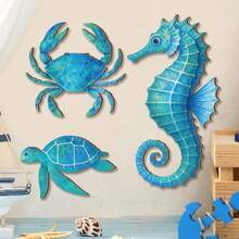1/3 món đồ trang trí tường hình cá ngựa, rùa biển xanh, cá ngựa, cua, tranh nghệ thuật trang trí tường chủ đề biển cả, hàng hải cổ điển, đồ trang trí nhà cửa, nhà ven hồ, phòng ngủ, phòng tắm. - màu xanh da trời - Xem 2