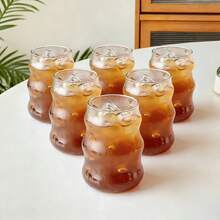 1个/6个装不对称造型玻璃杯，创意波浪纹咖啡杯，可爱茶杯，适用于冰咖啡、果汁、啤酒，现代咖啡杯，可重复使用饮用容器，夏季旅行玻璃杯套装，婚礼饮品杯 - 透明 - 查看 14