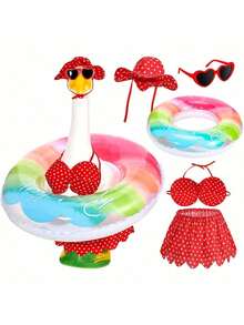 Hawaiian Porch Goose Outfits Summer Bikini Goose Outfit Fits 23" Goose Statue With Hat Fashion Glasses & Swimming Ring For Cement Yard Decor - A - 查看 9
