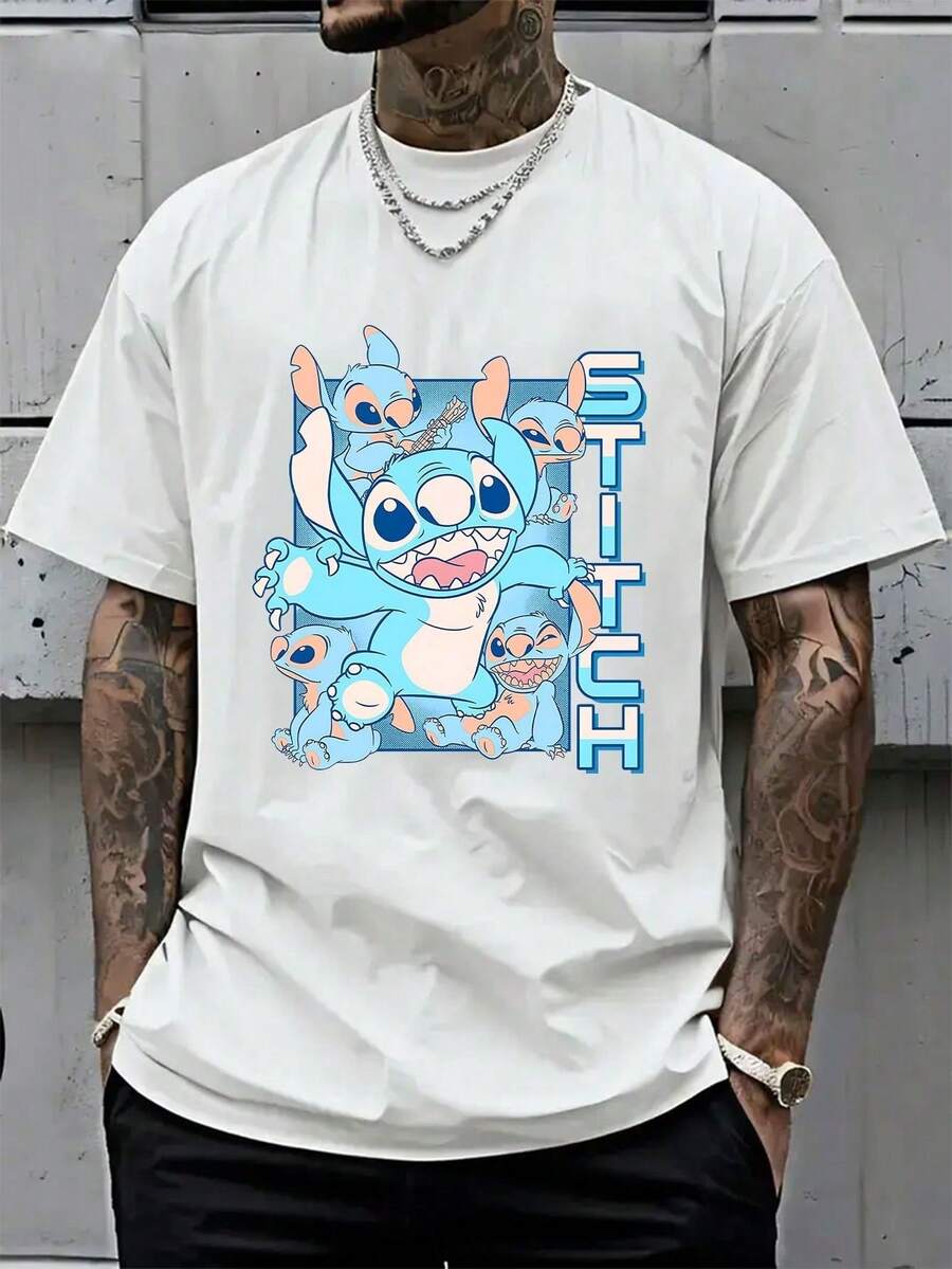 Disney Official Licensed Lilo & Stitch Multi-Expression Collage Graphic T Shirts 100 Percent Cotton Disney Shirt Washed 220g Unisex - 白色 - 查看 1