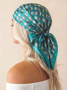 1 chiếc khăn bandana thời trang nữ in họa tiết cao bồi miền Tây, đa năng dùng hàng ngày, đi biển, đi nghỉ mát. - Màu xanh lam - Xem 2