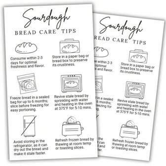Sourdough Care Instruction Card/Business Card Size | Storage Tip Label Sticker Fermentation Starter | How To Package For Bread Baker Customers
