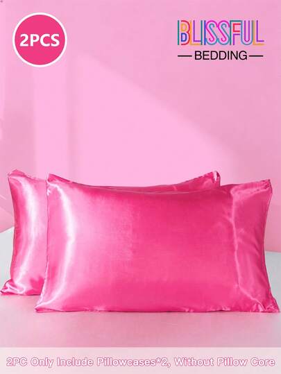 2pcs Satin Pillowcase Set - Polyester Satin Pillowcases, Standard Size, Solid Color Pillowcases With Envelope Closure, Suitable For Hair And Skin, For Bedroom/Guest Room/Dorm (Boys/Girls)/Travel