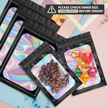 100 Pack Black Mylar Holographic Resealable Bags, Clear Packaging Bag For Retail Product, Odor Proof Foil Pouch Bag For Food Storage, Lipgloss, Jewelry, Small Business Craft Baggies, Candy Bags, Biscuit Bags, Party Bag, Eyelash Packaging For Small Business - Zipper Lock, Smell Proof - 7.5 X 12 cm (3 X 4.7 In) - View 5