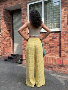 2026早春新款女士休闲优雅街头风高腰弹力格纹黄色阔腿裤，适合演唱会、音乐节等场合，展现Y2K时尚风格，也适合休闲穿着、沙滩装、春季服饰、街头风、毕业季、夏季、假日或度假等场合。 - Butter Yellow - 查看 6