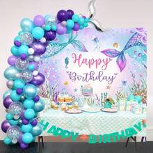 Mermaid Birthday Background, Underwater Birthday Party Decor, Blue & Purple Mermaid Tail Photography Backdrop, Party Decorations, Indoor & Outdoor Home Decor - 4 - View 2