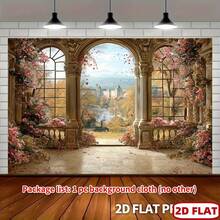 2 pezzi Sfondo banner grande con castello europeo, giardino floreale, finestra ad arco, rose e farfalle - stile francese vintage per matrimonio, festa nazionale e festival della birra - leggero, adatto per feste - 5 - Visualizzare 3