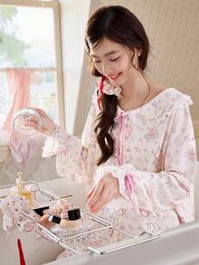 2pcs Disney Marie Cat Print Cotton Long Sleeve Pajama Set For Women, Spring/Summer - Baby Pink - View 4