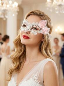 1 pieza Máscara de mujer con lentejuelas y lazo, máscara retro linda y dulce de encaje que cubre media cara, adecuada para todas las estaciones - Multicolor - Ver 2