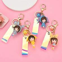 Wholesale Cute Hat Cartoon Resin Doll Leather Rope Keychain Mobile Phone Case Decoration Bag Pendant Car Keychain - Đỏ - Xem 3