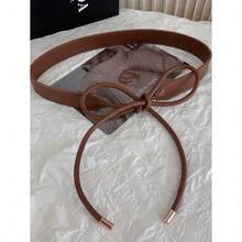 1pc Elegant Women's Fashionable Solid Color Casual Bowknot Tie PU Leather Belt, Simple & Versatile Design, Perfect For Pairing With Dresses, Sweaters And Coats For Stylish Decoration, Highlighting The Graceful Figure Of Women, All Season Summer, School Fall, Autumn, Halloween - 棕色 - 查看 3