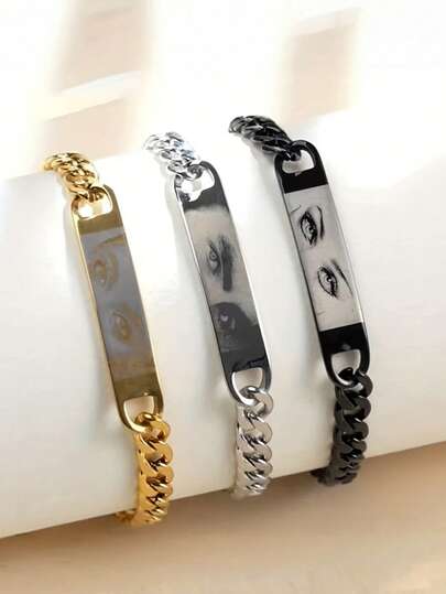 1pc Custom Stylish And Elegant Stainless Steel Women's Chain Tag Bracelet With Personalized Picture - "Your Eyes" - A Suitable Anniversary Gift For Your Loved One,Simplicity Bracelet Jewelry Gift,Bracelet Elegant Golden Plated Bracelet For Women,Golden Bracelet Golden Eyes Bracelets,Suitable For Men And Women Daily Wear,Everyday Jewelry Gift For Valentine'S Day, Anniversary, Birthday