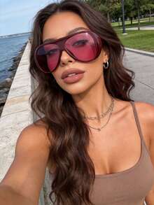 1pair Women Advanced Sense Unique Double Beam Design Pilot Frame All-Season Street Style Stylish Futuristic Hot Girl Style Fashion Eyeglasses For Women-Outdoor Casual Activities,Appointment Outfits,Bachelorette Party,Beach Accessories - 彩色 - 查看 5