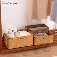 Rattan Storage Basket With Lid, Natural Seagrass Woven Rectangular Storage Box, Multi-Purpose Home Organization & Decor - Brown - View 6