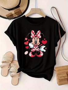 Disney Women'S T-Shirt, Short-Sleeve Top For, Featuring A Beautiful Anime Print, Suitable For All Seasons - màu đen - Xem 1
