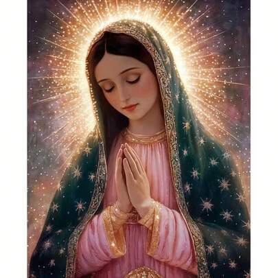 1 pieza [30*40cm/11.8*15.7in] Kit de pintura de diamantes acrílicos 5D, patrón de la Virgen María, adecuado para principiantes adultos DIY Mosaico de arte de diamantes, perforación completa Pintura de diamantes hecha a mano DIY, adecuada para decoración de pared de sala de estar, dormitorio, oficina, regalo de decoración del hogar sorpresa para familiares y amigos, sin marco