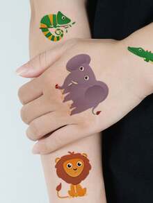 10Sheets Cartoon Animal Patterns Temporary Tattoo Sticker Body Art, Waterproof And Sweatproof Lasting For 2-5 Days, Cute Panda Penguin Boar Monkey Beast Zoon Pattern Fake Tattoo Stickers - Multicolor - View 8