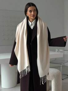 Plain Thick Winter Pashmina Scarf 250g With Fringe, Unisex, Soft And Warm - Leitoso - View 6