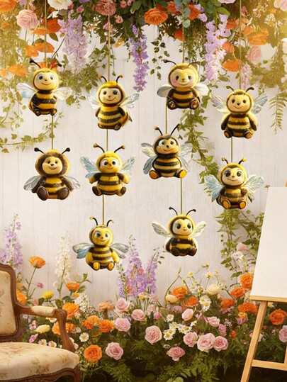 10pcs - Handmade Wooden Bee Decorations - Cute Cartoon Bee Decor, Lightweight Design, Suitable For Bee Day, Backpacks, Gift Packaging And Party Decorations, Bright Yellow Bee Figurines For Birthday, Easter And Home Decor